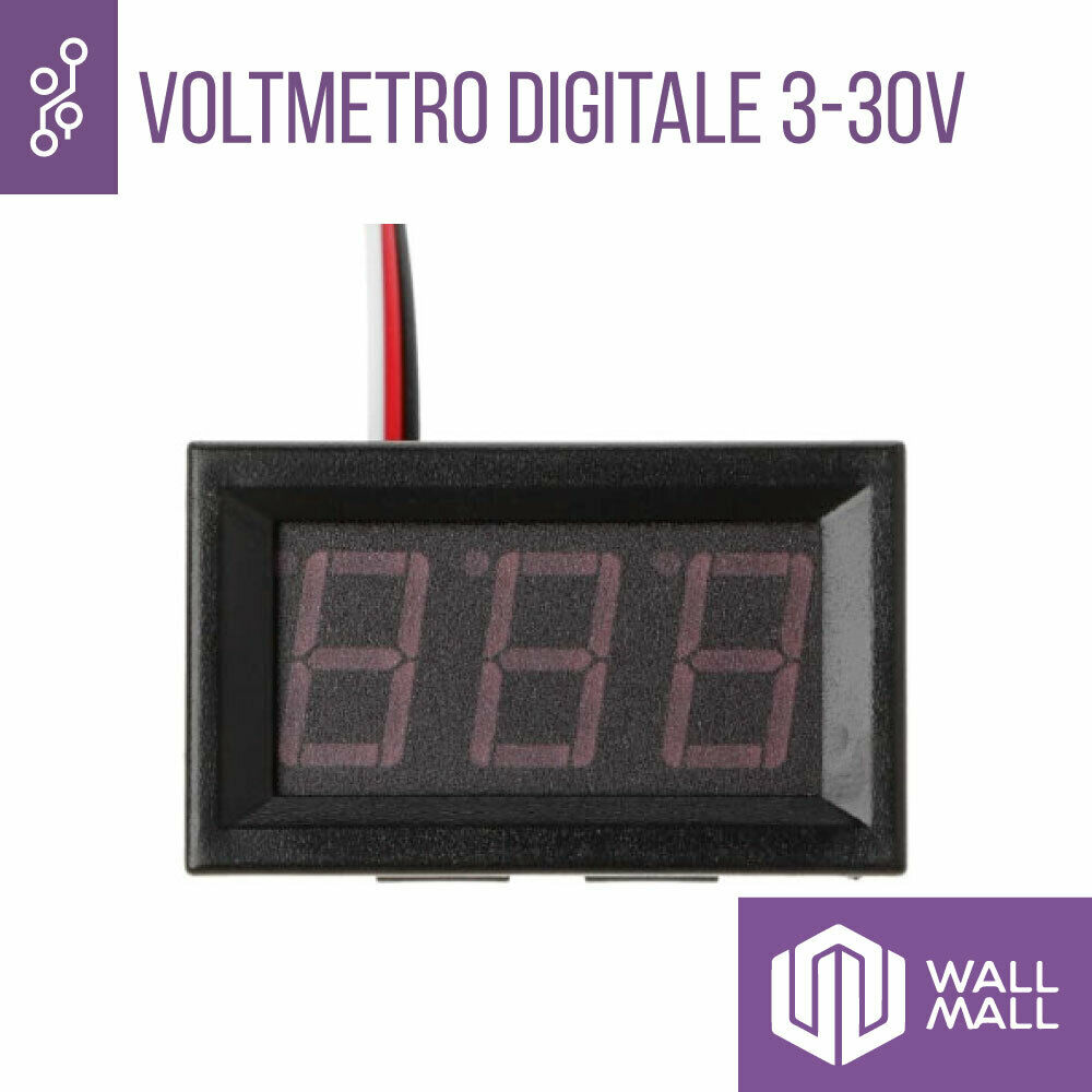 VOLTMETRO DIGITALE 3-30V LED ROSSO TENSIONE TESTER PANNELLO AUTO