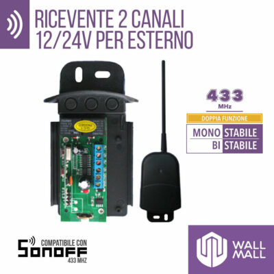 Kit Ricevitore radiocomando Esterno + 2 Radiocomandi cancelli e accensione  luci 