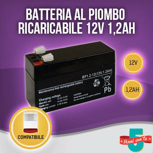 BATTERIA RICARICABILE ERMETICA SIRENA ANTIFURTO ALLARME PIOMBO 12V 1,2Ah –  WallMall – La tua casa in buone mani