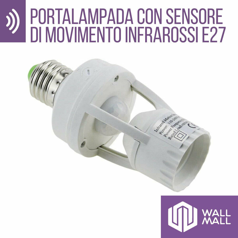 Portalampada E27 con Sensore di Movimento per lampadine E27 Max 60W